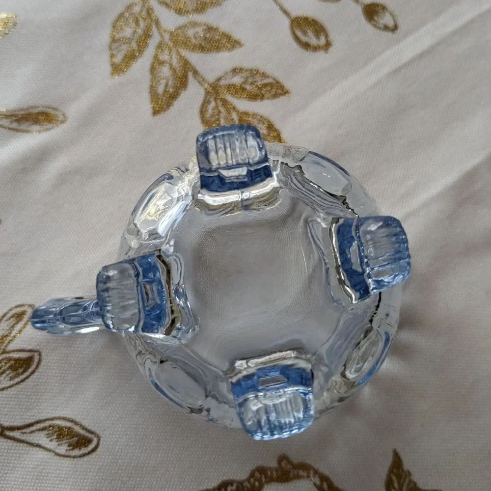 Cambridge Caprice Moonlight Blue Footed Creamer & Sugar Bowl Vtg MidcenturySwirl